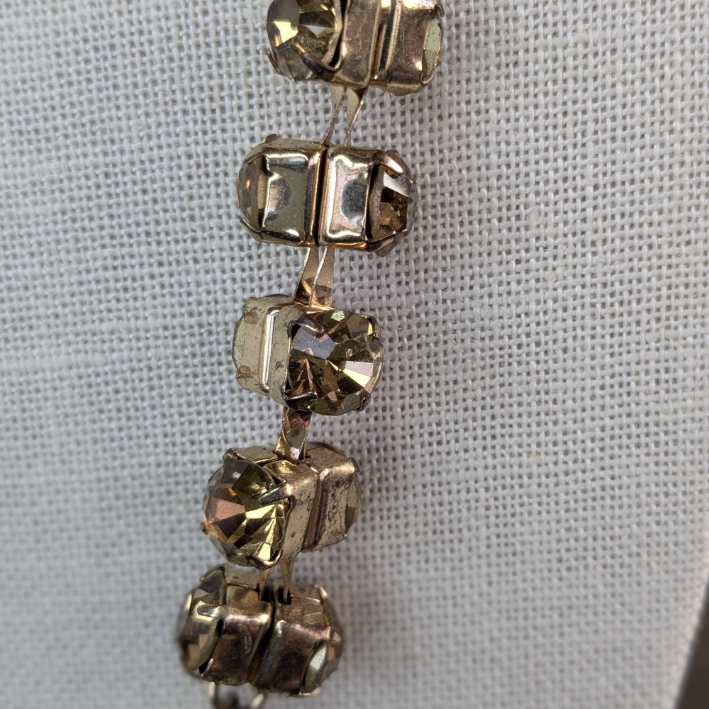 2 Vintage Gold Tone Layered Necklaces Champagne Glass Crystal Square Link Set - Picture 6 of 12